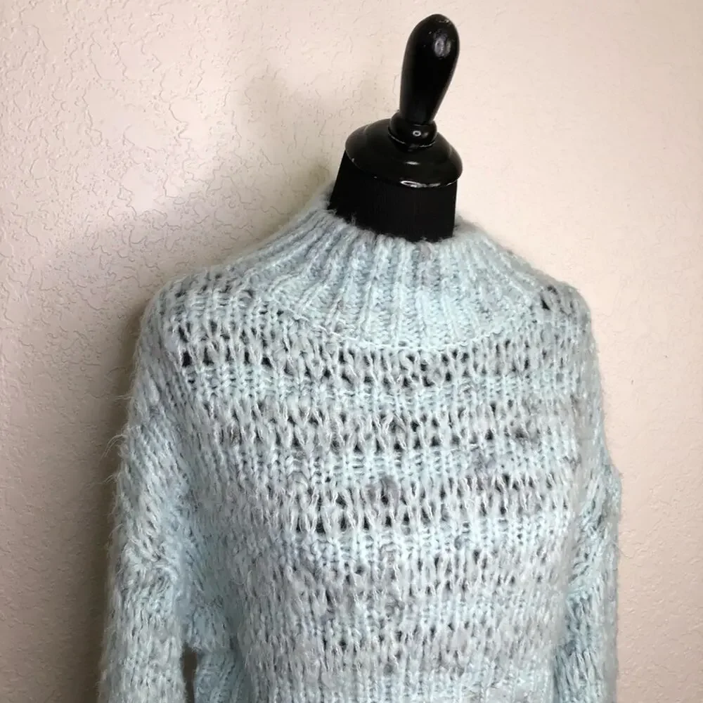 Urban Outfitters light blue semi open knit mock turtleneck sweater size Medium